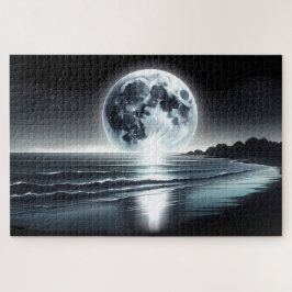 Quebra-cabeça Surreal Moonrise Sobre A Costa Tranquila Do Oceano