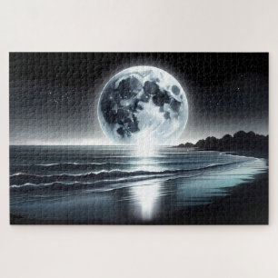 Quebra-cabeça Surreal Moonrise Sobre A Costa Tranquila Do Oceano