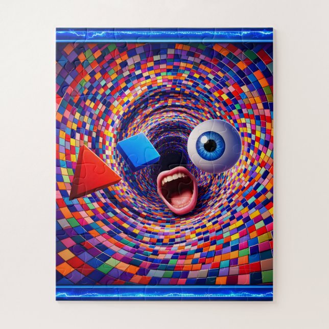 Quebra-cabeça Surreal, vórtice mosaico, olho e boca alucinantes (Vertical)