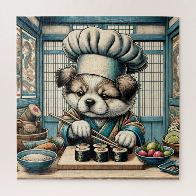 Quebra-cabeça Sushi Chef Puppy Adorável (Vertical)