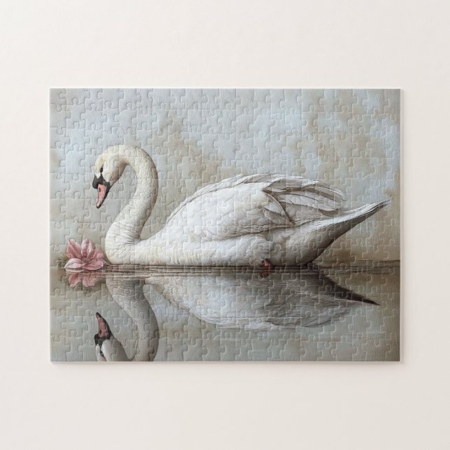 Quebra-cabeça Swan com uma pintura de flor rosa pincelada (Horizontal)