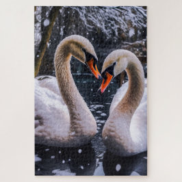 Quebra-cabeça Swans Românticos em uma Terra Maravilha de inverno