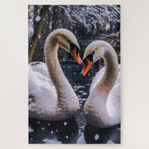Quebra-cabeça Swans Românticos em uma Terra Maravilha de inverno