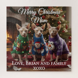 Quebra-cabeça Sweater de Natal Feio de Gatos Sphynx Personalizad