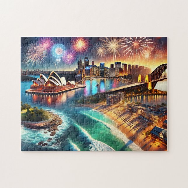 Quebra-cabeça Sydney Opera House Fireworks Harbour Bridge Night (Horizontal)