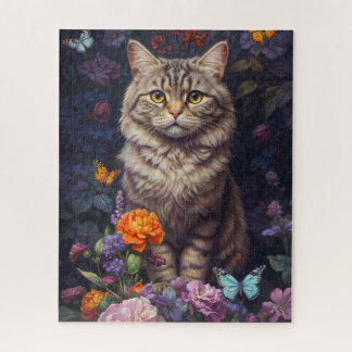 Quebra-cabeça Tabby castanho com Flores e Estilo Vitoriano