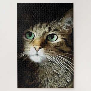 Quebra-cabeça Tabby Cat Com Olhos Verdes Isolados Em Preto
