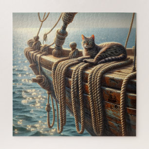 Quebra-cabeça Tabby Cat Em Ropes Náuticos