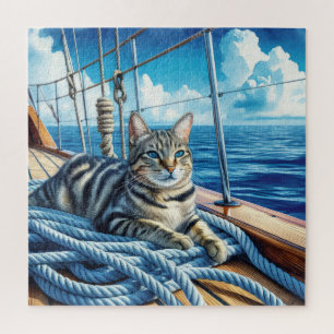 Quebra-cabeça Tabby Cat On Boat Ropes