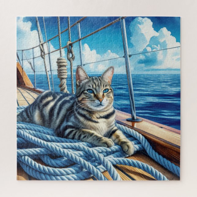 Quebra-cabeça Tabby Cat On Boat Ropes (Vertical)