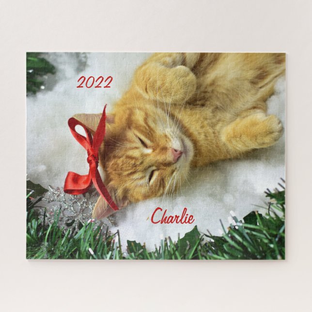 Quebra-cabeça Tabby Laranja Personalizado - Natal (Horizontal)