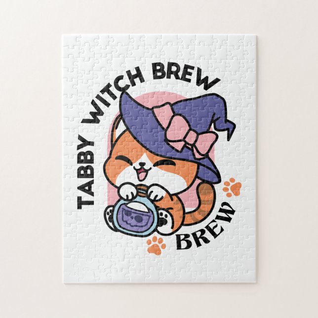 Quebra-cabeça Tabby Witch Brew – Cute Halloween Cat Design (Vertical)