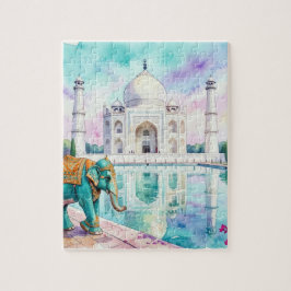 Quebra-cabeça Taj Mahal & Elefante Aquarela