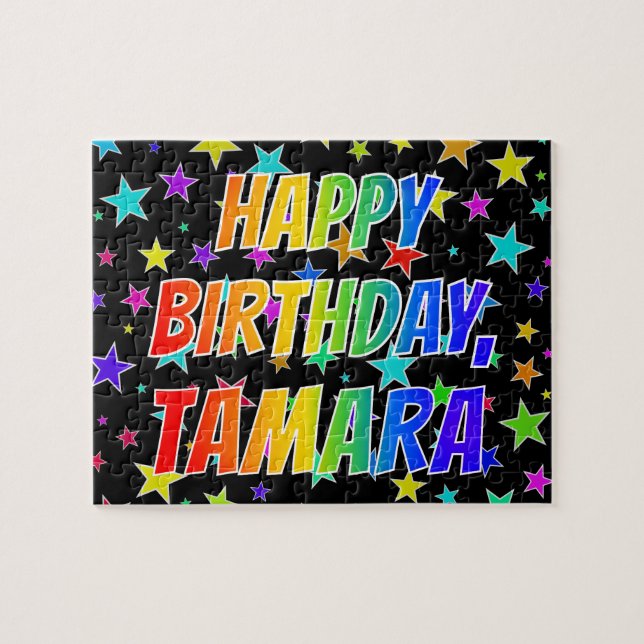 Quebra-cabeça "TAMARA" Primeiro Nome, Diversão "FELIZ ANIVERSÁRI (Horizontal)