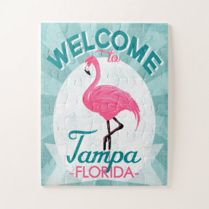 Quebra-cabeça Tampa Florida Pink Flamingo - Vintage Retro Viagem