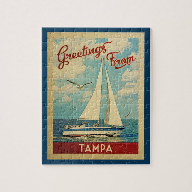Quebra-cabeça Tampa Sailboat Viagens vintage Florida (Vertical)