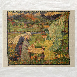 Quebra-cabeça Tapeçaria Religiosa Vintage com Cristo de Bebê Jes