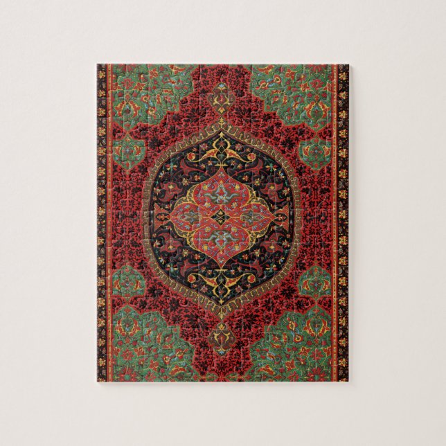 Quebra-cabeça Tapete Persa Vintage Padrão Vermelho Verde Arabesc (Vertical)