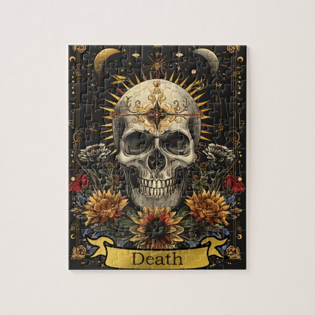 Quebra-cabeça Tarot Death Card Gothic Witchy Skull & Flowers (Vertical)