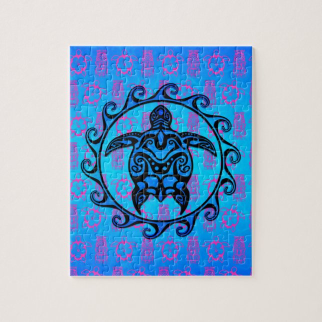 Quebra-cabeça Tartaruga tribal azul Sun (Vertical)