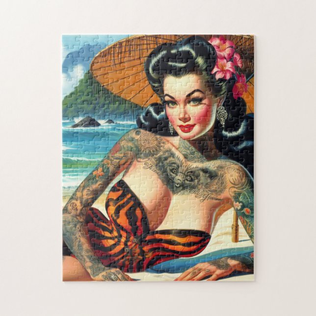 Quebra-cabeça Tatuagem retrô praia Pin-up (Vertical)