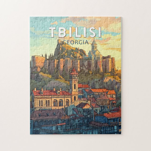 Quebra-cabeça Tbilisi Georgia Illustration Viagem Art Vintage (Vertical)