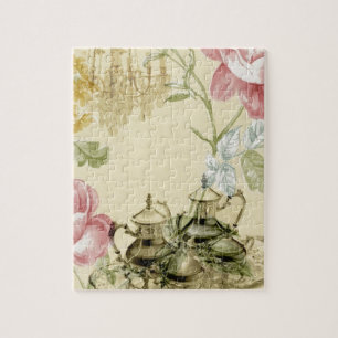 Quebra-cabeça Teacup Teapot Paris Tea Party, floral francês