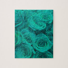 Quebra-cabeça Teal elegante romântico - rosas verdes