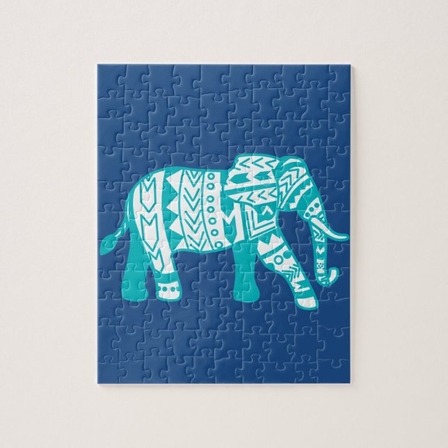 Quebra-cabeça Teal Tribal Walking Elephant (Vertical)