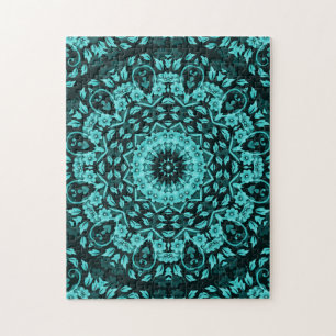 Quebra-cabeça Teal Turquoise Floral Mandala