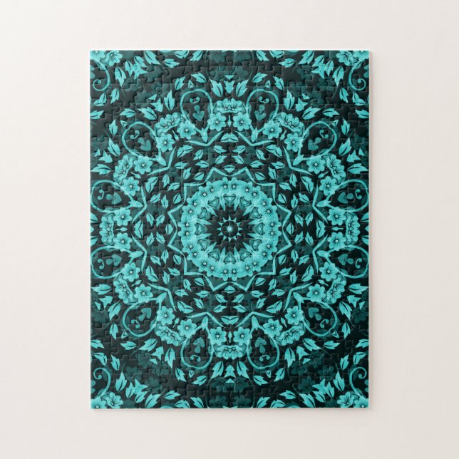 Quebra-cabeça Teal Turquoise Floral Mandala (Vertical)