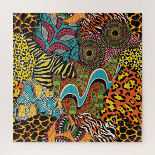 Quebra-cabeça Tecido Africano: Patchwork para animais selvagens.