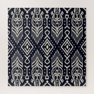 Quebra-cabeça Tecido Ikat bordado: Elegância Étnica.