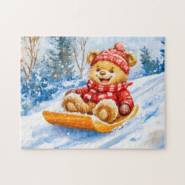 Quebra-cabeça Teddy Bear Sleding Descida no inverno (Horizontal)