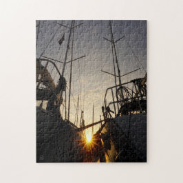 Quebra-cabeça Tegenlicht bij 2 zeilboten in de haven.