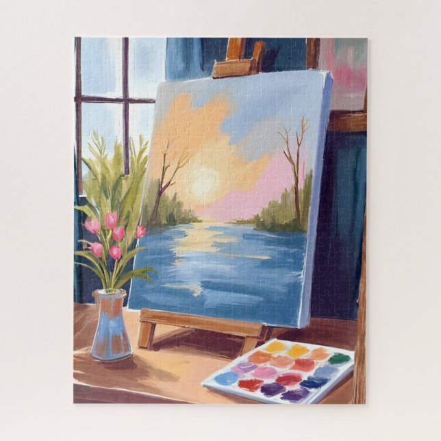 Quebra-cabeça Tela de Artista | Pintura em Aquarela Pastel (Vertical)