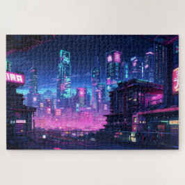 Quebra-cabeça Telhado da Cidade Noturna Cyberpunk