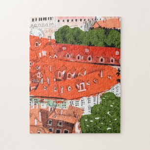 Quebra-cabeça Telhados Vermelhos Praga Cityscape Paper Art (Arte