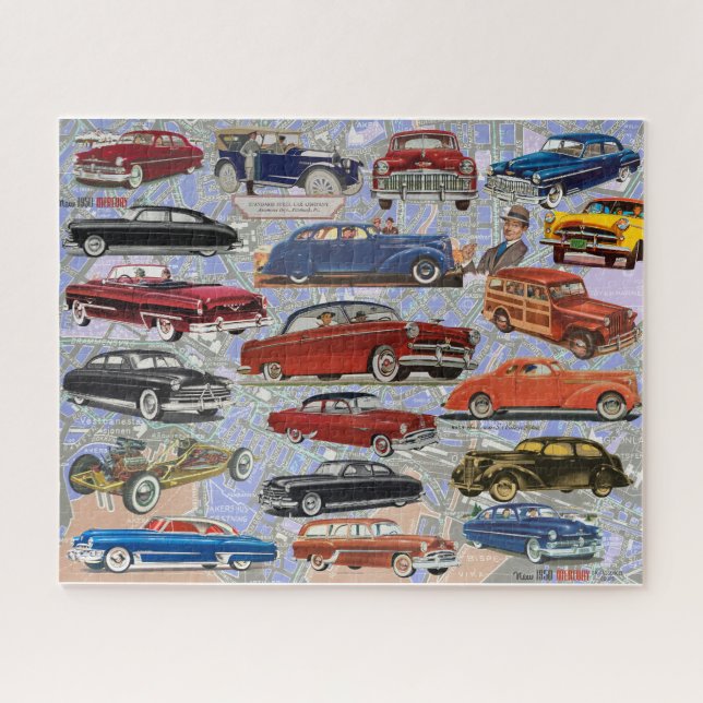 QUEBRA-CABEÇA TEMA DE COLAGEM DE AUTOMÓVEIS ANTIGOS (Horizontal)