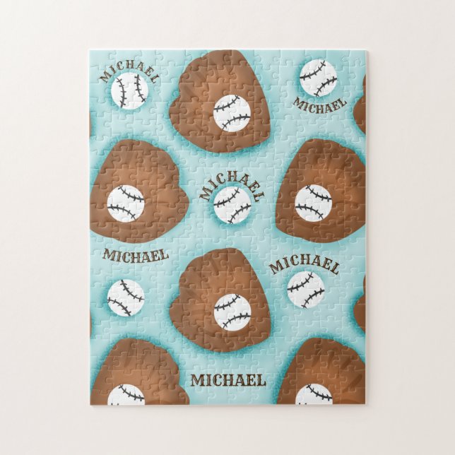 Quebra-cabeça Tema do Esporte Padrão da Bola de Beisebol e Nome  (Vertical)