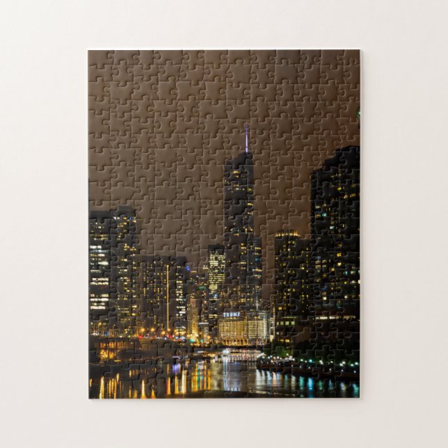Quebra-cabeça Tempestade Noturna no Rio Chicago (Vertical)