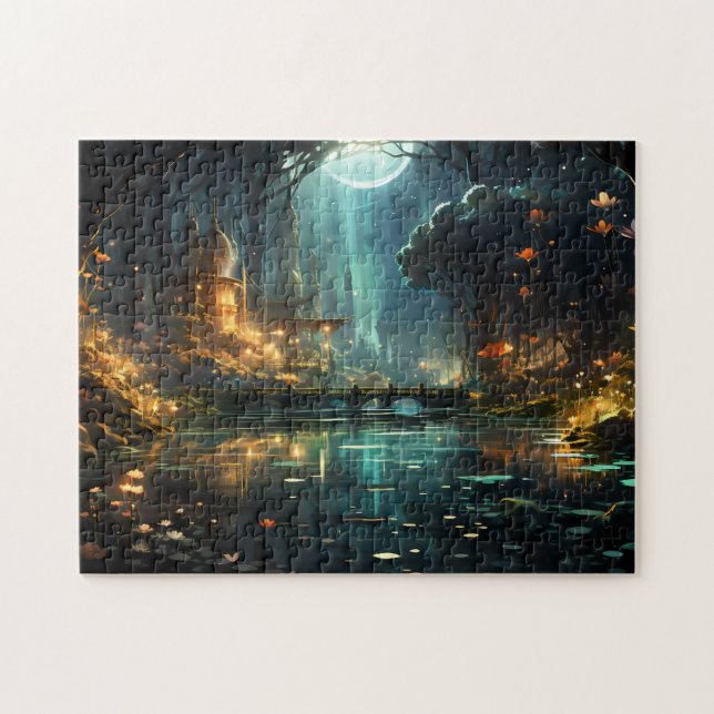 Quebra-cabeça Templo de Floresta Escondido à Lua (Horizontal)