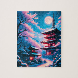 Quebra-cabeça Templo de Neve e Flores (Yukizakura no Tera)