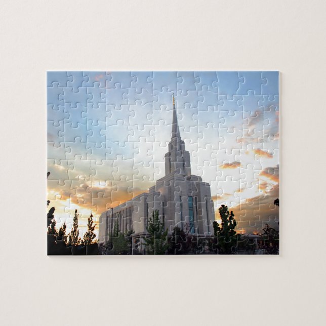 Quebra-cabeça Templo LDS Oquirrh Mountain Utah pôr do sol (Horizontal)