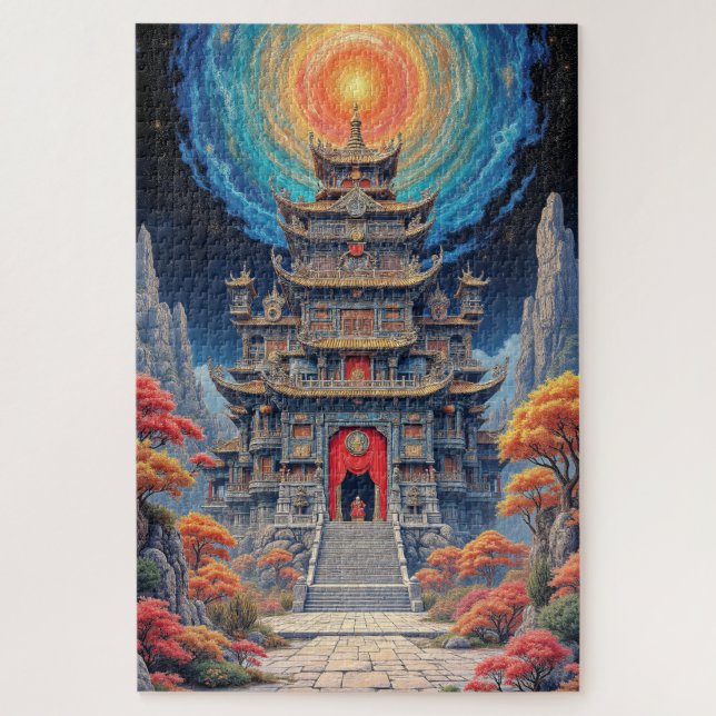 Quebra-cabeça Templo Pagode Místico Sob o Céu Celestial (Vertical)