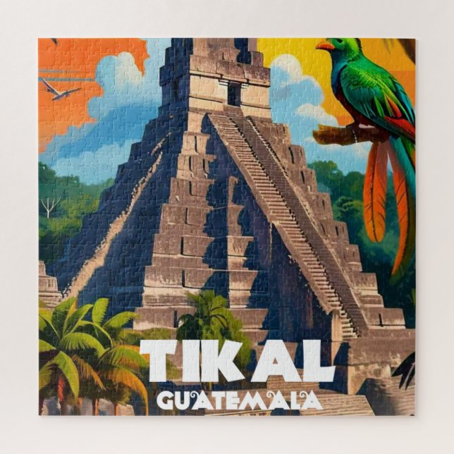 Quebra-cabeça Templo Tikal Guatemala | Viagem Vintage Retro (Vertical)