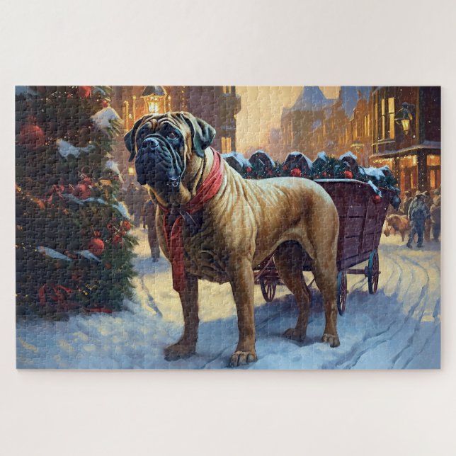 Quebra-cabeça Temporada Festiva de Natal do Bullmastiff (Horizontal)