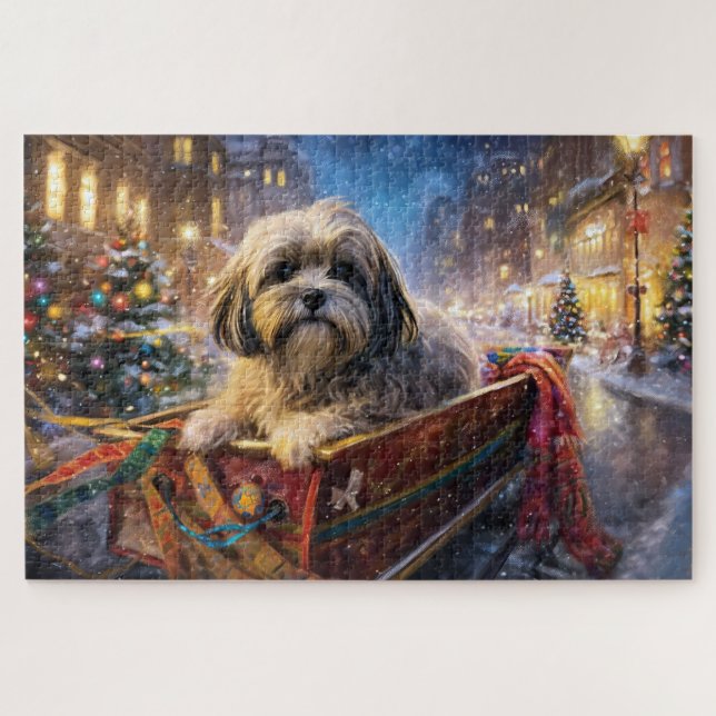 Quebra-cabeça Temporada Festiva de Natal do Lhasa Apso (Horizontal)
