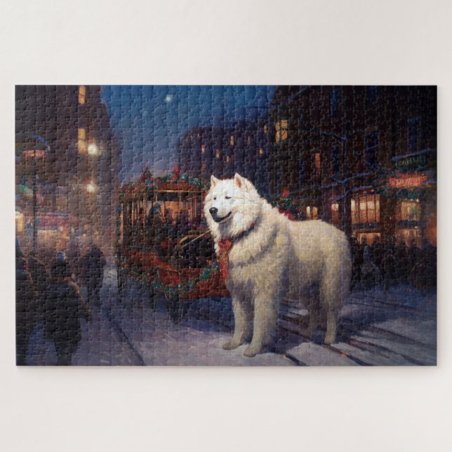 Quebra-cabeça Temporada Festiva de Natal Samoyed (Horizontal)