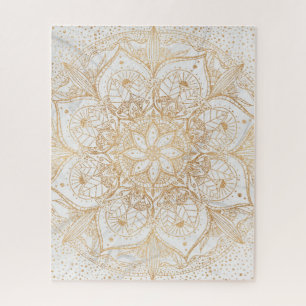 Quebra-cabeça Tendência Dourada Floral Mandala Marble Design
